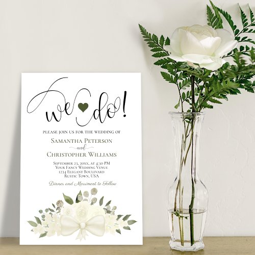 We Do Rustic White Roses Elegant Romantic Wedding Invitation