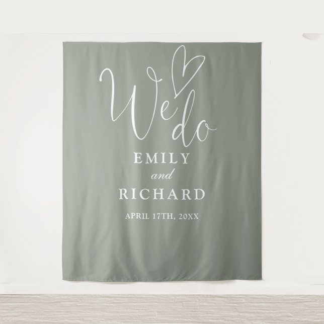 We Do Sage Green Wedding Photo Backdrop (Front)
