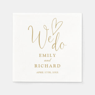 We Do Script Love Heart Chic Gold Wedding Napkins