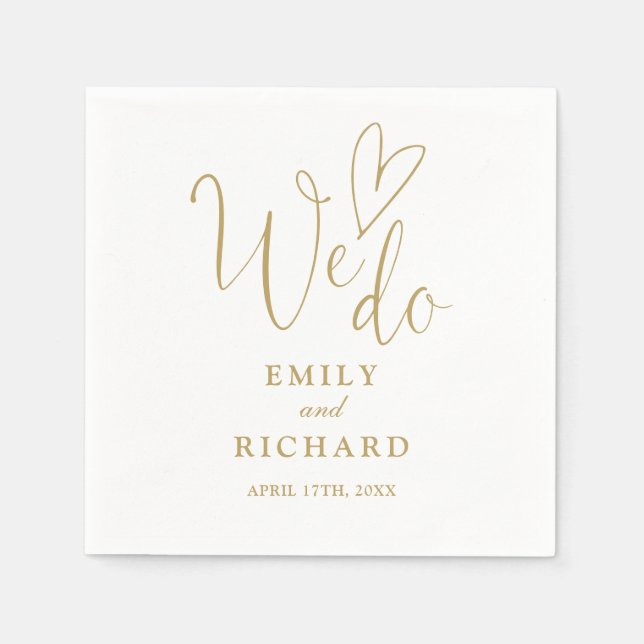 We Do Script Love Heart Chic Gold Wedding Napkins (Front)