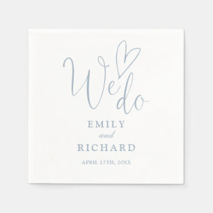 We Do Script Love Heart Dusty Blue Wedding Napkins