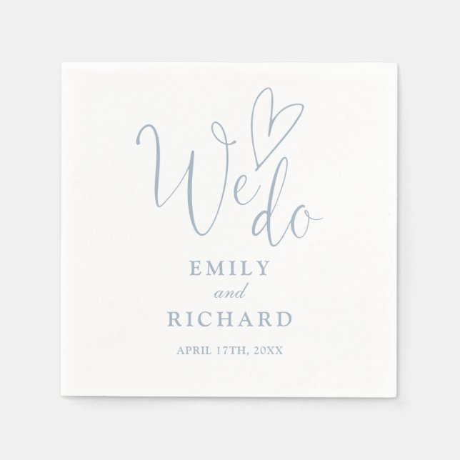 We Do Script Love Heart Dusty Blue Wedding Napkins (Front)