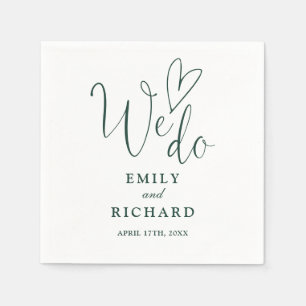 We Do Script Love Heart Emerald Green Wedding Napkins