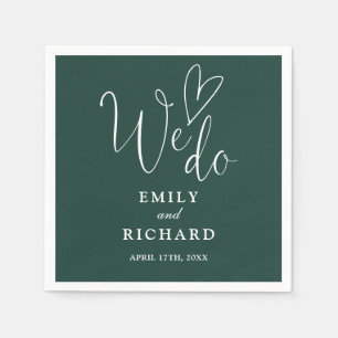 We Do Script Love Heart Emerald Green Wedding Napkins