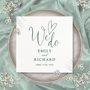 We Do Script Love Heart Emerald Green Wedding Napkins