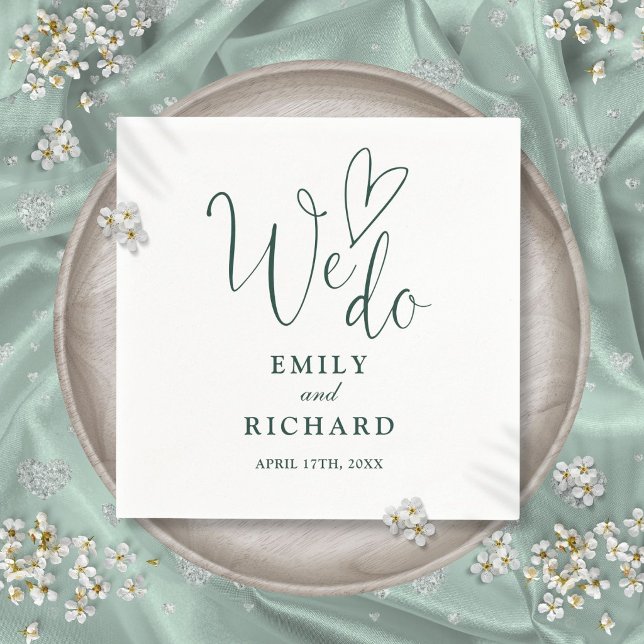 We Do Script Love Heart Emerald Green Wedding Napkins (We Do Script Love Heart Emerald Green Wedding Napkins)