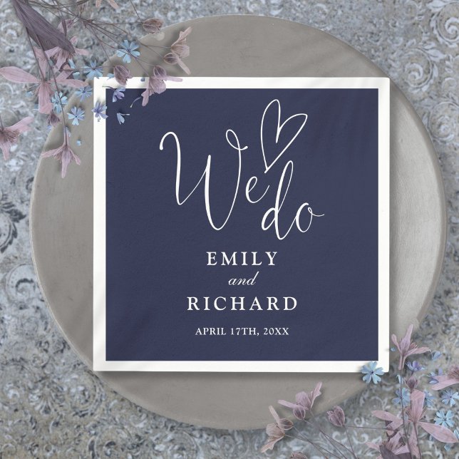 We Do Script Love Heart Navy Blue Wedding Napkins (We Do Script Love Heart Navy Blue Wedding Napkins)