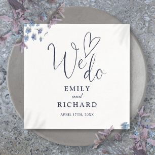 We Do Script Love Heart Navy Blue Wedding Napkins