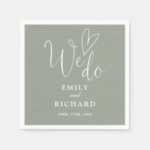 We Do Script Love Heart Sage Green Wedding Napkins