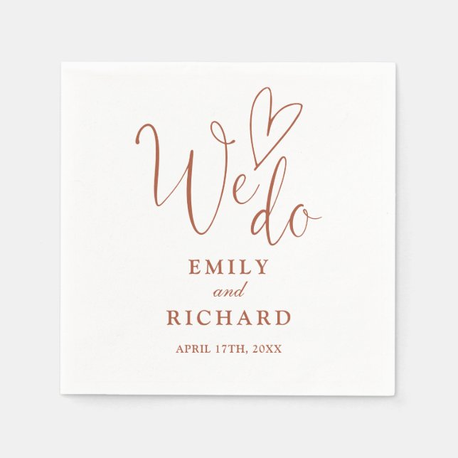 We Do Script Love Heart Terracotta Wedding Napkins (Front)