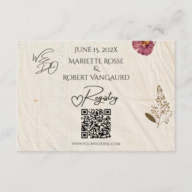 WE DO Shabby Chic Wedding Pressed Flower Registry Enclosure Card (Front)