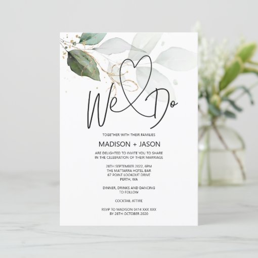 We Do Simple Modern Wedding Elegant Eucalyptus Invitation | Zazzle