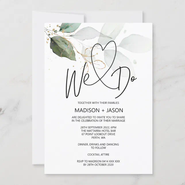 We Do Simple Modern Wedding Elegant Eucalyptus Invitation | Zazzle