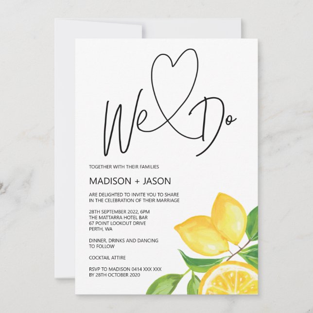 We Do Simple Modern Wedding Summer Lemon Invitation (Front)