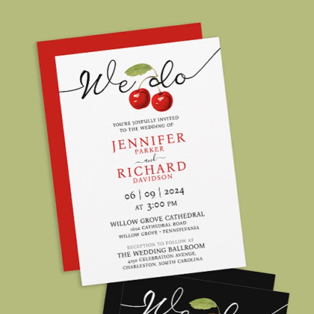 We do Simple White And Red Cherries Fruits Wedding Invitation (Creator Uploaded)