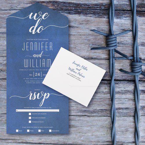 We do stained blue script calligraphy wedding All In One Invitation