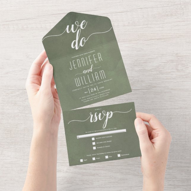 "We do" stained limed ash green wedding All In One Invitation (Tearaway)