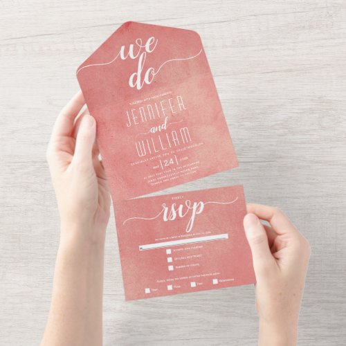 We do stained pink_peach calligraphy wedding All In One Invitation