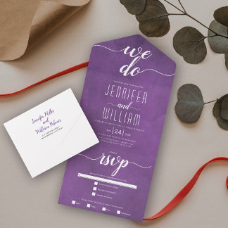 "We do" stained purple calligraphy wedding All In One Invitation