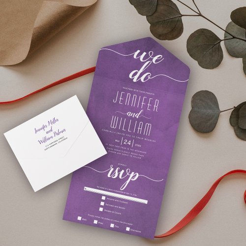 We do stained purple calligraphy wedding All In One Invitation