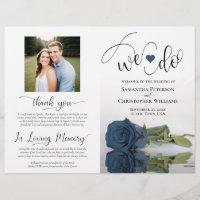 We Do! Steel Blue Rose Modern Wedding Program