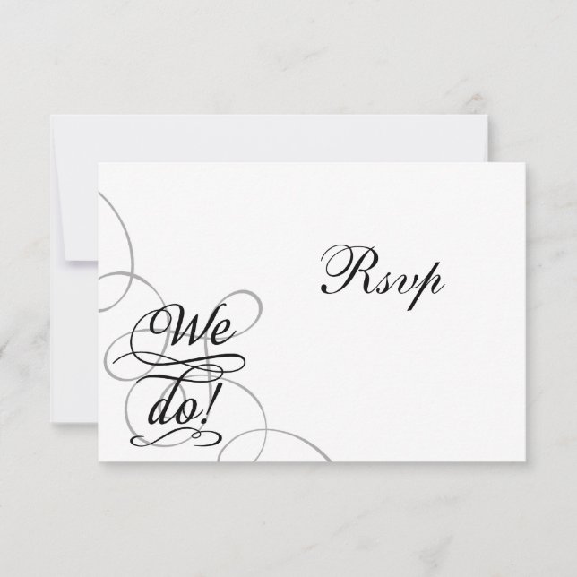 We Do, Swirly Black and White Wedding RSVP Card (Front)