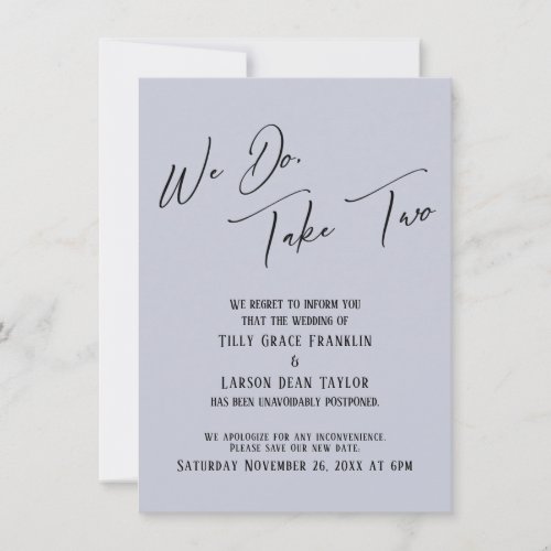 We Do Take Two Delayed Wedding Dusty Blue Invitation