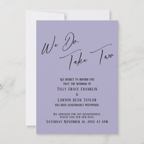 We Do Take Two Delayed Wedding Dusty Purple Invitation