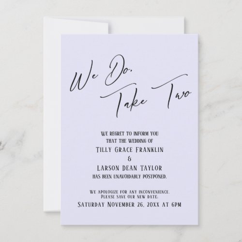 We Do Take Two Delayed Wedding Lavender Invitation