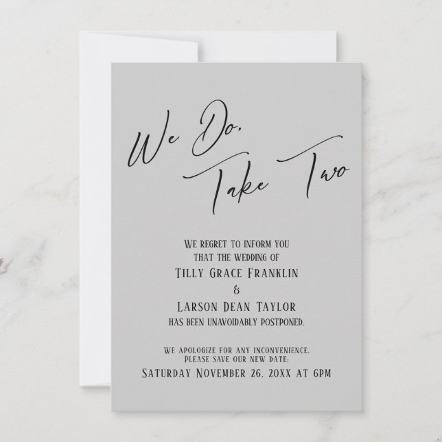 We Do, Take Two: Delayed Wedding Light Gray Invitation (Front)