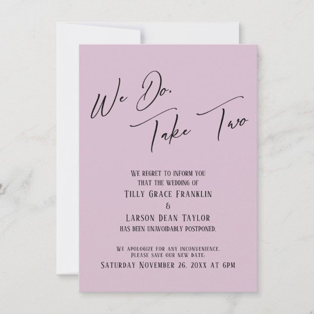 We Do, Take Two: Delayed Wedding Light Mauve Pink Invitation (Front)