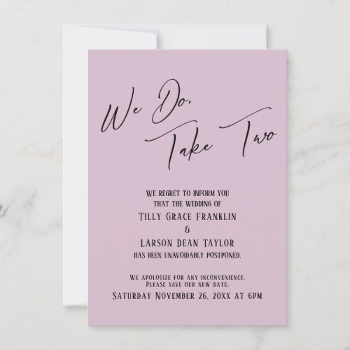 We Do Take Two Delayed Wedding Light Mauve Pink Invitation