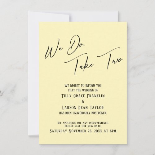 We Do Take Two Delayed Wedding Pale Yellow Invitation