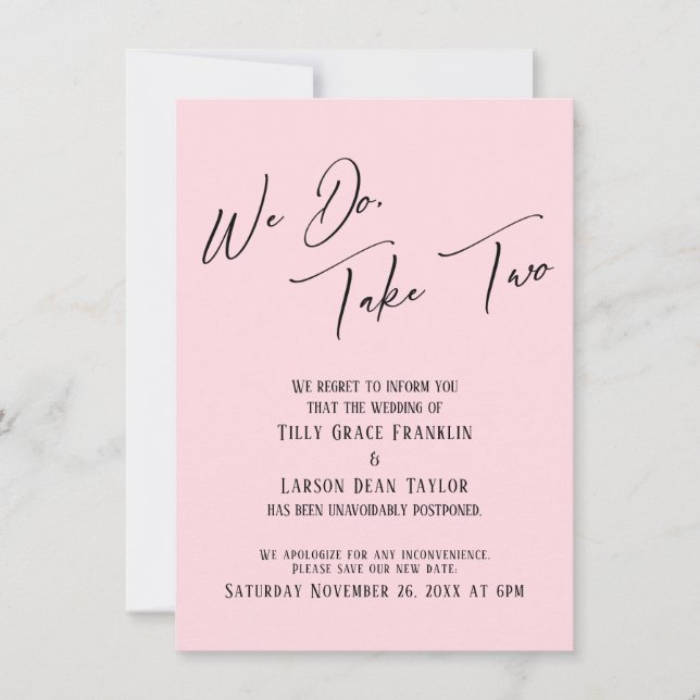 We Do, Take Two: Delayed Wedding Pastel Pink Invitation (Front)