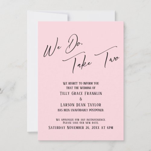 We Do Take Two Delayed Wedding Pastel Pink Invitation