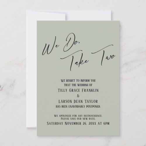 We Do Take Two Delayed Wedding Sage Green Invitation