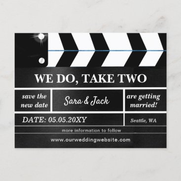 We Do Take Two Movie Clapboard Wedding Postponed Announcement Postcard