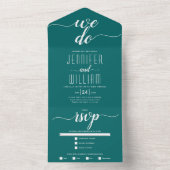 We do teal blue white script calligraphy wedding all in one invitation (Inside)