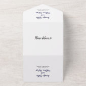 We do teal blue white script calligraphy wedding all in one invitation (Outside)