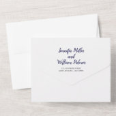 We do teal blue white script calligraphy wedding all in one invitation (Back)