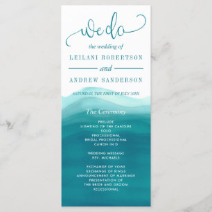 We Do Teal Ombre Watercolor Wave Wedding Program