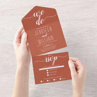 "We do" terracotta script calligraphy wedding All In One Invitation