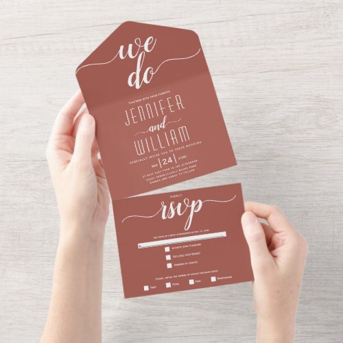 We do terracotta script typography wedding All In One Invitation