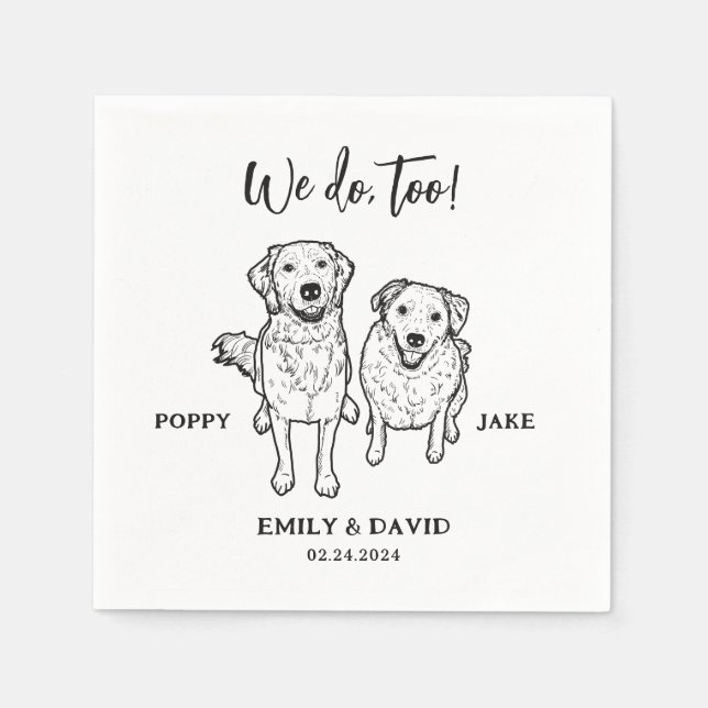 We Do Too Golden Retriever Sketch Dog Wedding Napkins (Front)