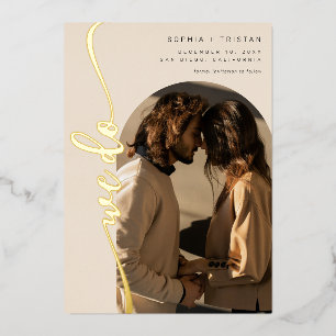 We do Vertical Boho Arch Beige Photo Save the Date Foil Invitation