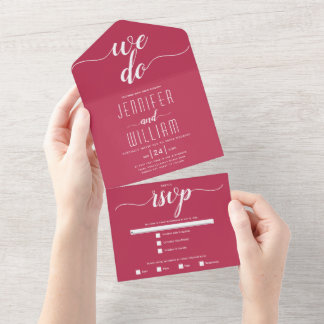 "We do" viva magenta script calligraphy wedding All In One Invitation
