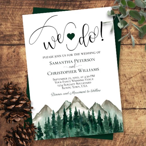 We Do Watercolor Mountains  Pines Rustic Wedding Invitation