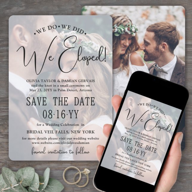 We Do, We Did, We Eloped! Photo Wedding Reception Save The Date (Creator Uploaded)