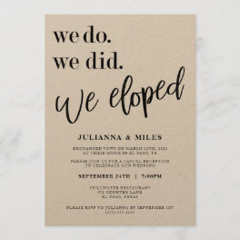 We Do We Did We Eloped Wedding Reception Invitation