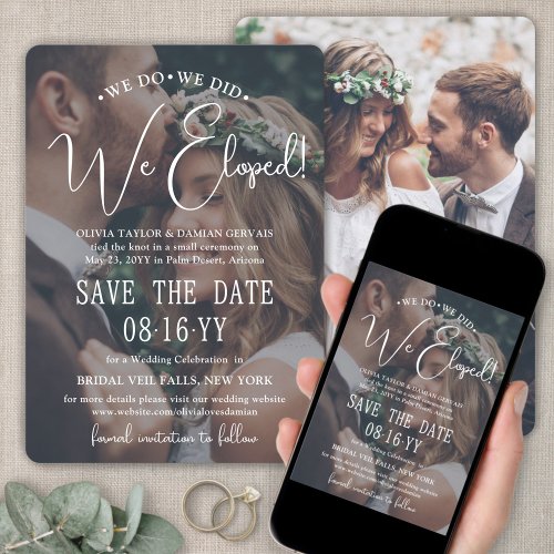 We Do We Did We Eloped White Text Wedding Photo Save The Date